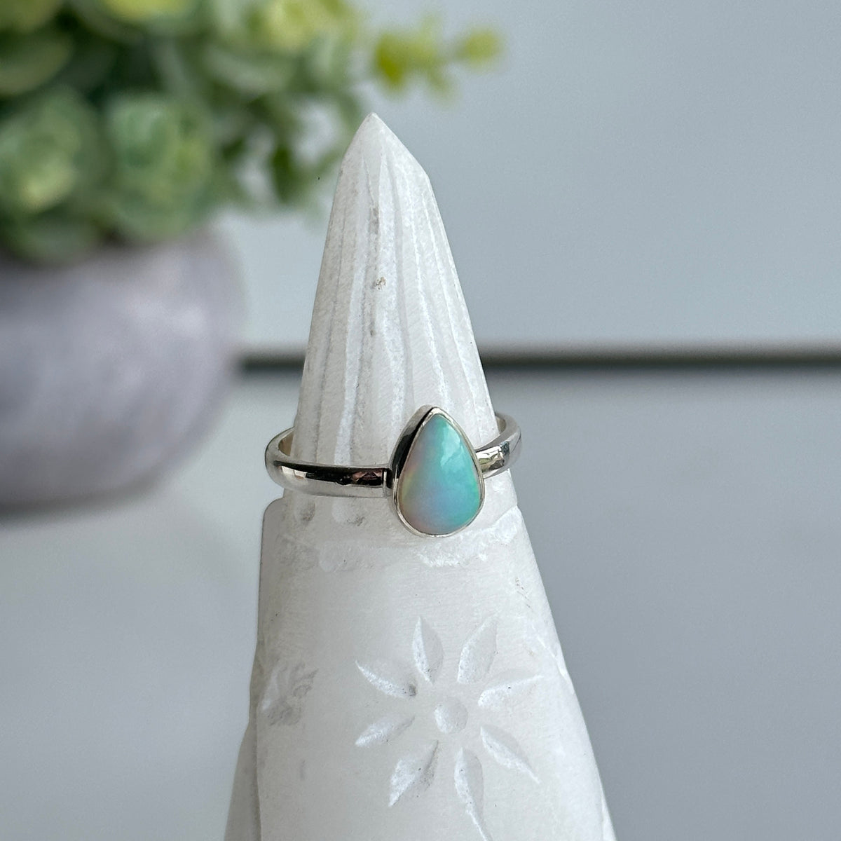 Ethiopian Opal Teardrop Ring Sz8.5