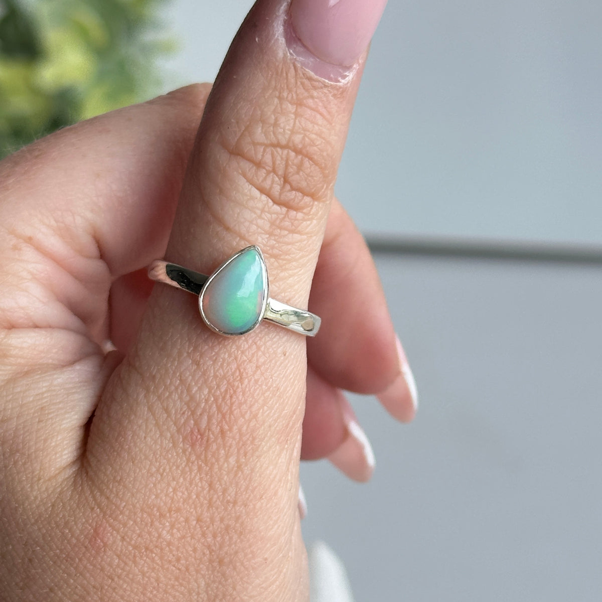 Ethiopian Opal Teardrop Ring Sz8.5
