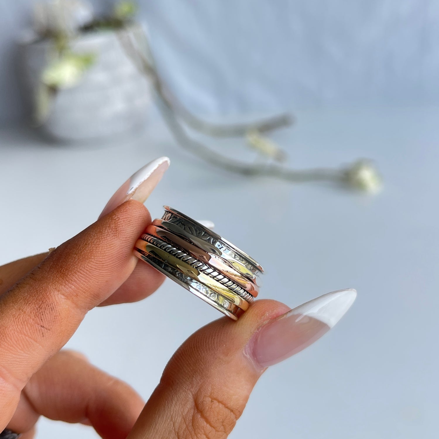 Tri Colour Twist Spinner Ring R3960