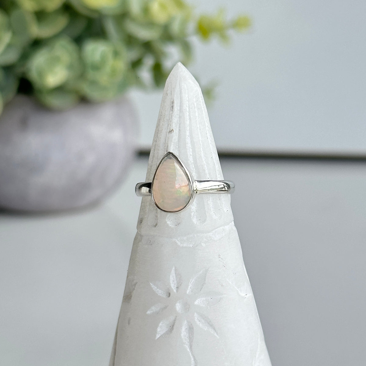 Ethiopian Opal Teardrop Ring Sz8