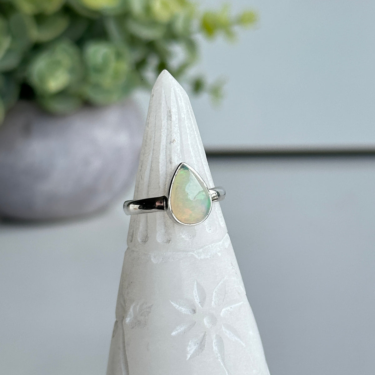 Ethiopian Opal Teardrop Ring Sz8