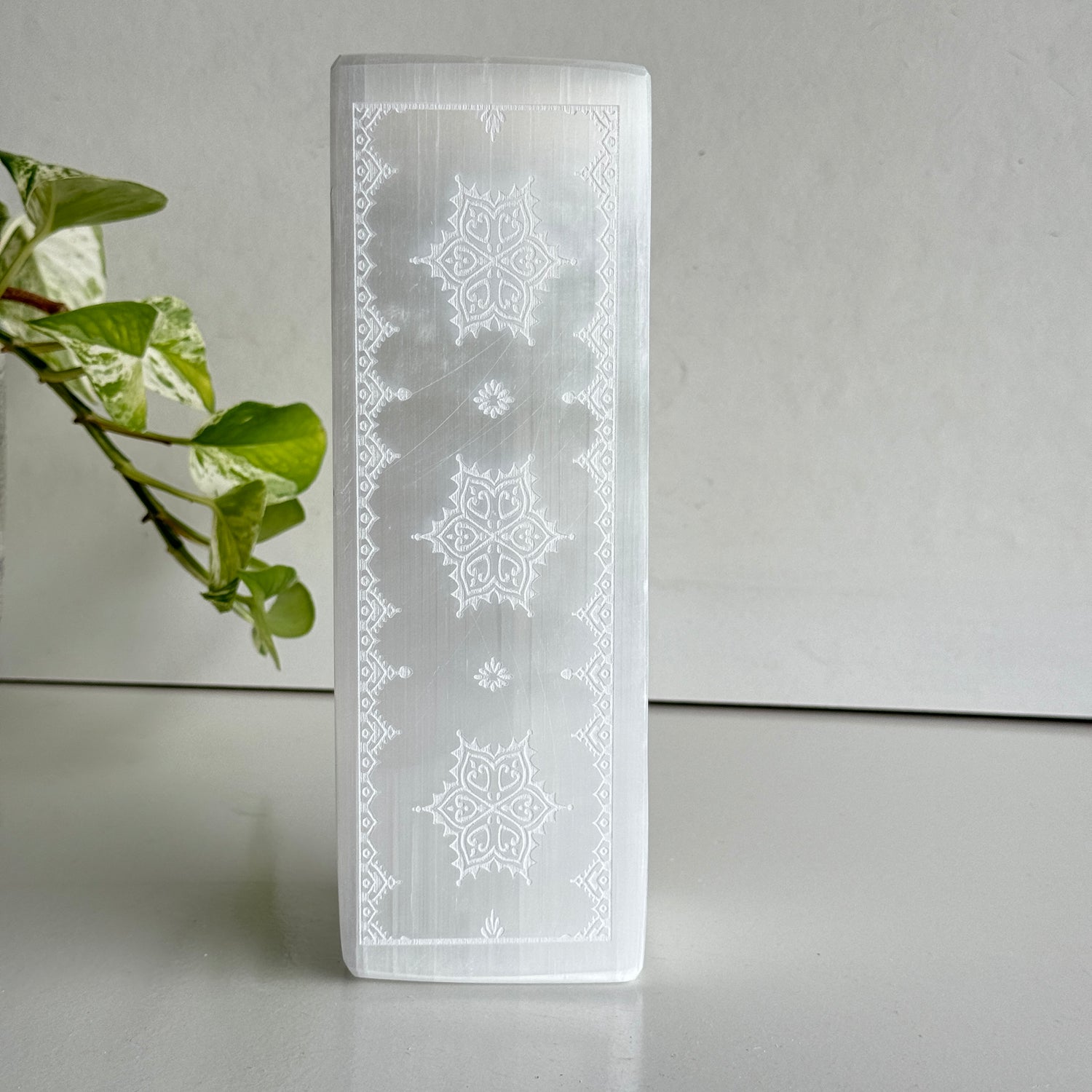Selenite Lamp Tower With Engraving
