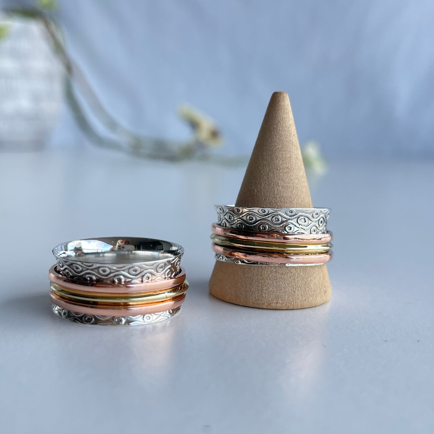 Copper Brass Patterned Spinner Ring R3612B
