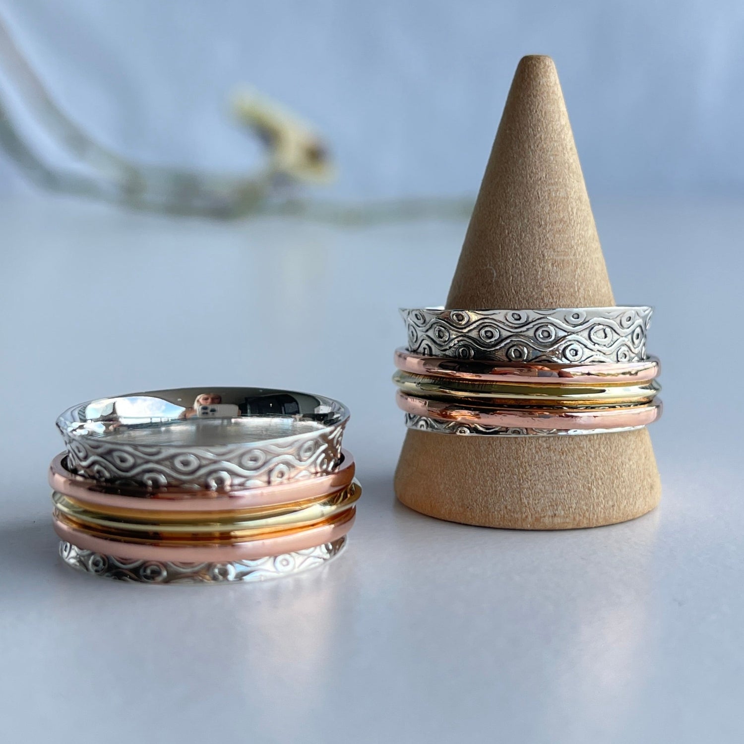 Copper Brass Patterned Spinner Ring R3612B