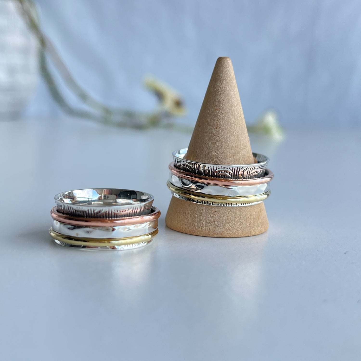 Tri Colour Patterned Spinner Ring R4204