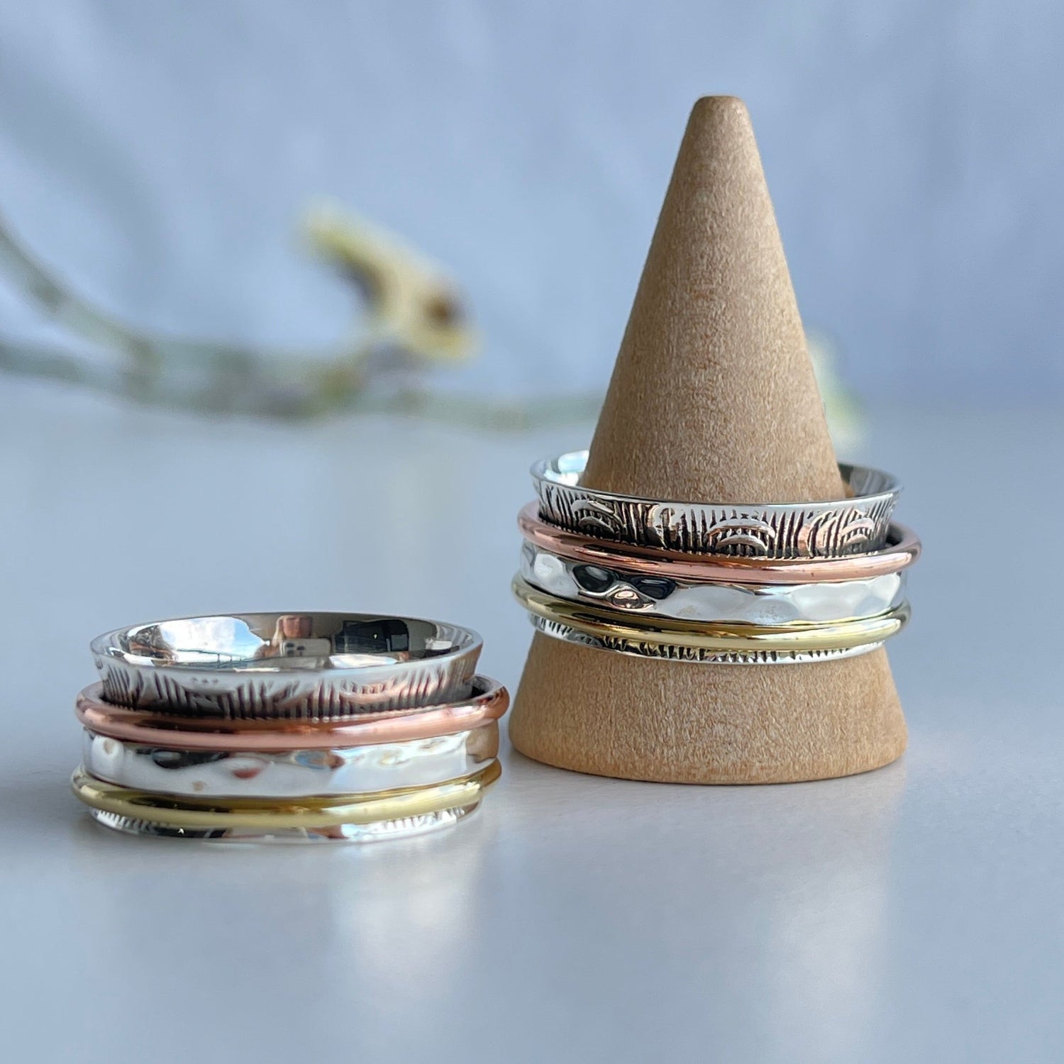 Tri Colour Patterned Spinner Ring R4204