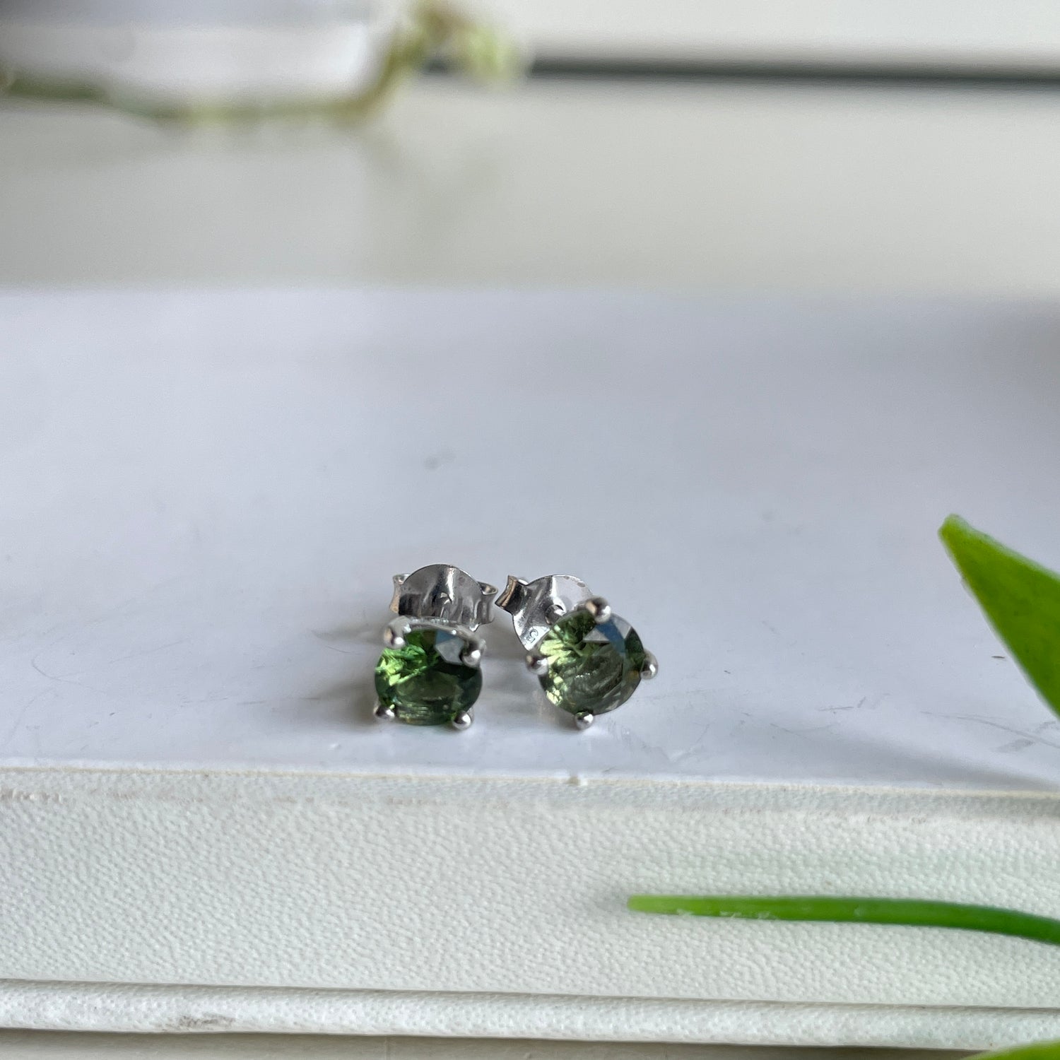 Moldavite Round Stud Earrings