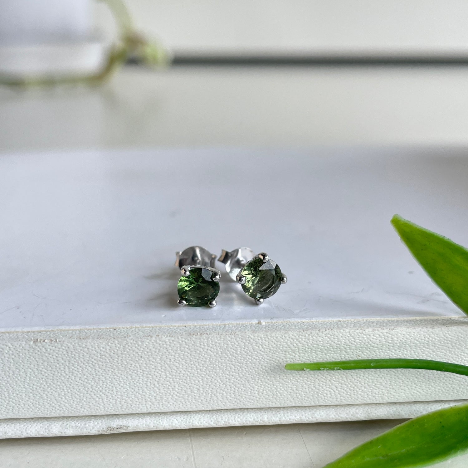 Moldavite Round Stud Earrings