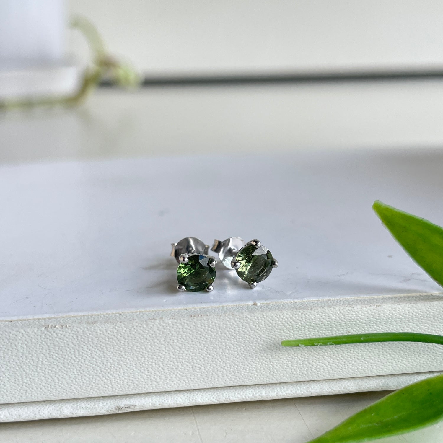 Moldavite Round Stud Earrings