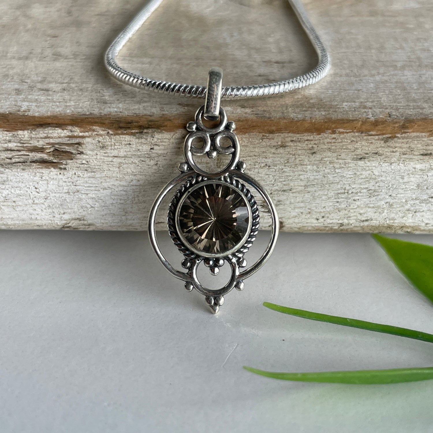 Smoky Quartz Filigree Pendant