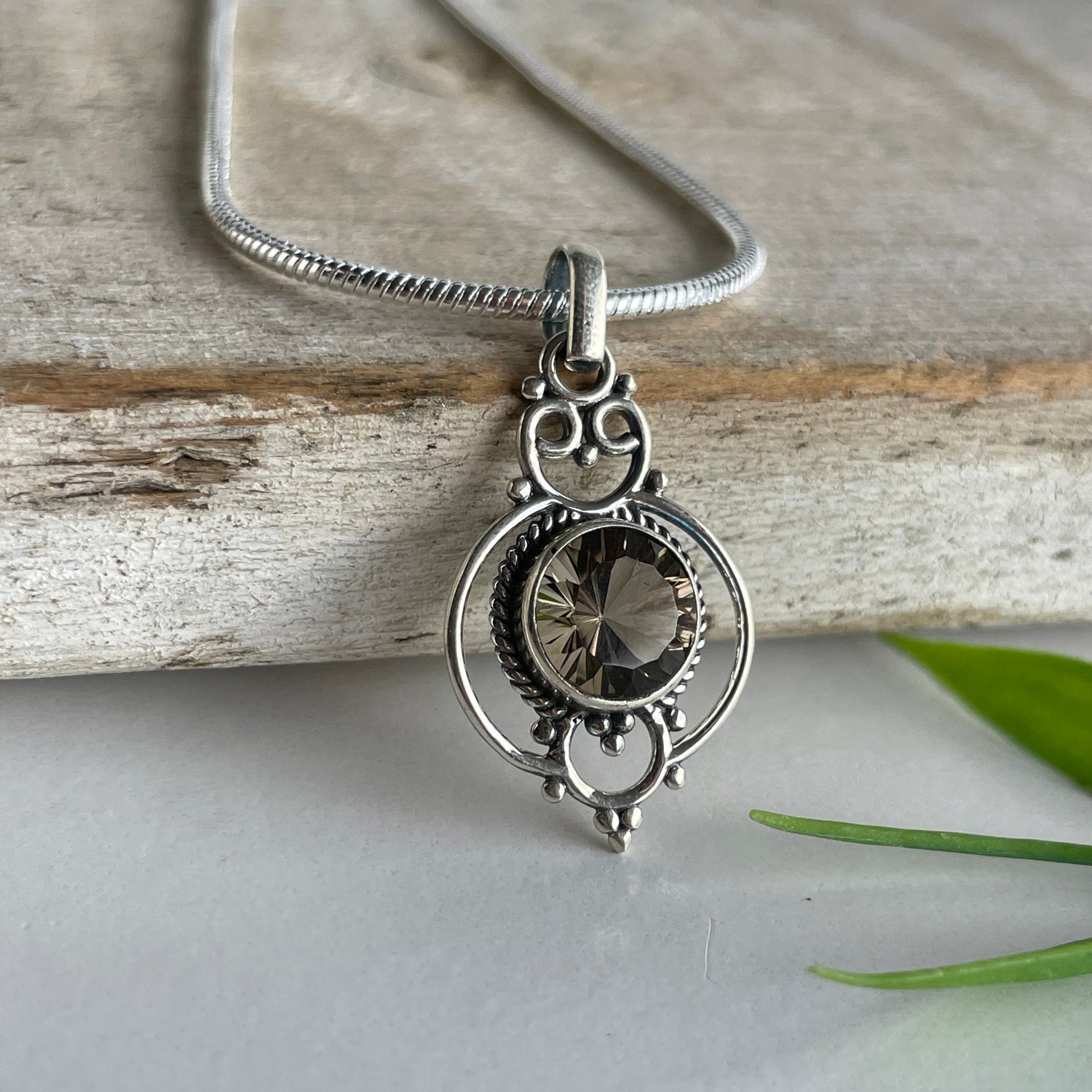Smoky Quartz Filigree Pendant