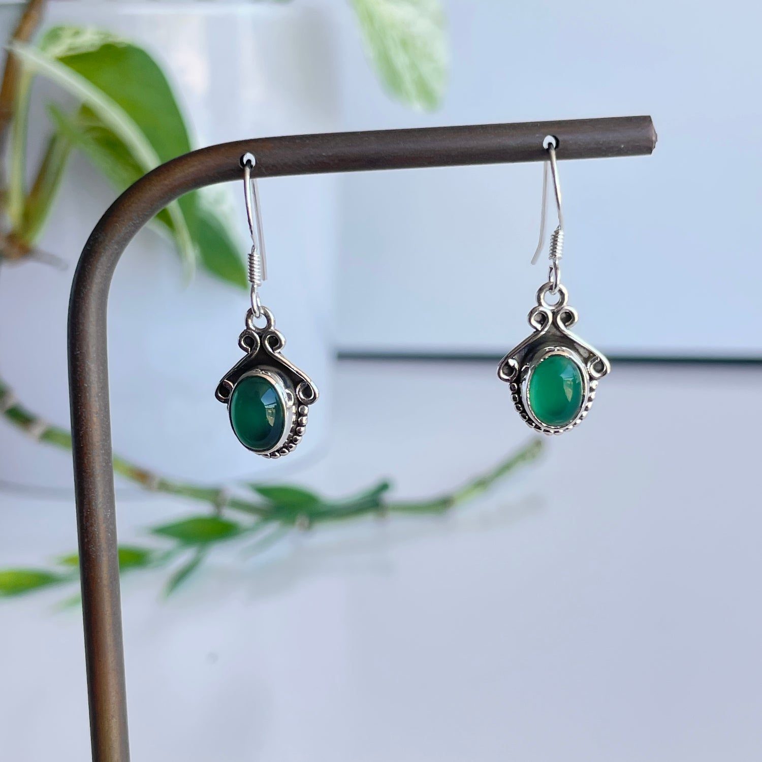 Green Onyx Oval Earrings