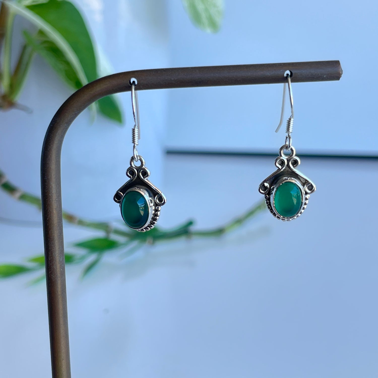Green Onyx Oval Earrings