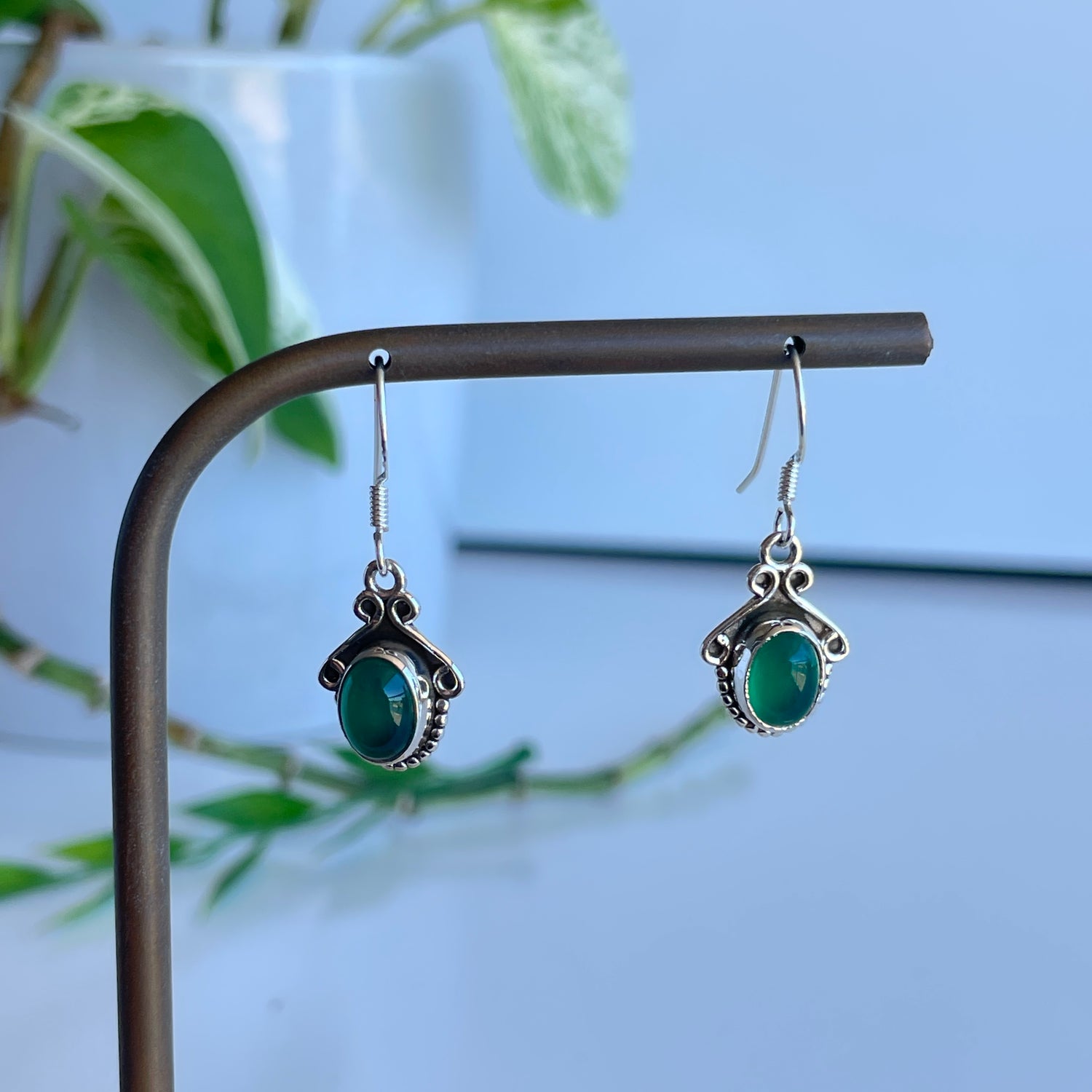 Green Onyx Oval Earrings