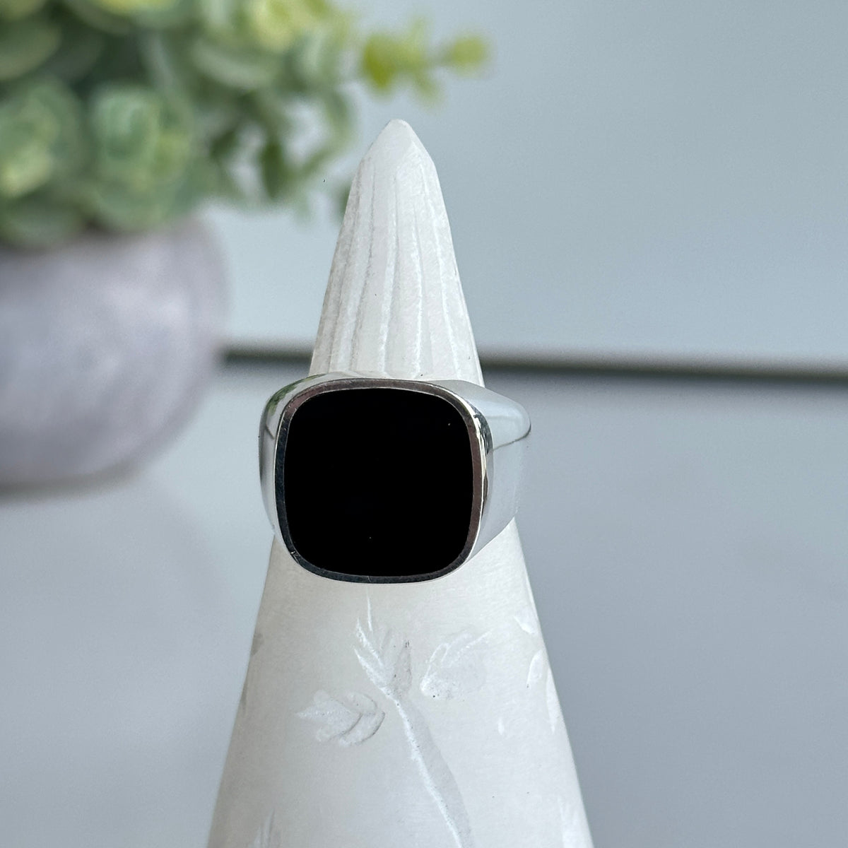 Black Onyx Square Ring Sz14