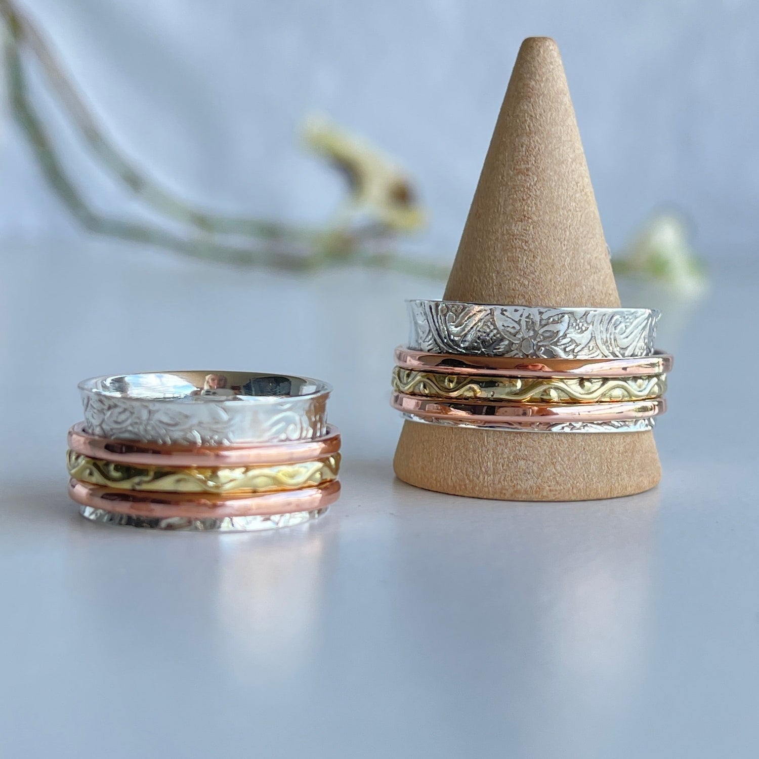 Copper Brass Embossed Spinner Ring