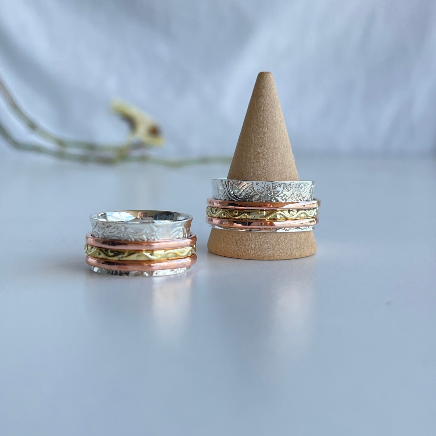 Copper Brass Embossed Spinner Ring