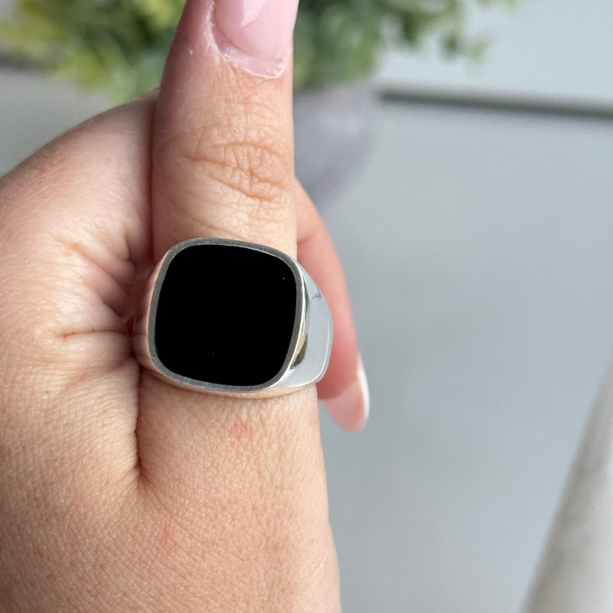 Black Onyx Square Ring Sz14