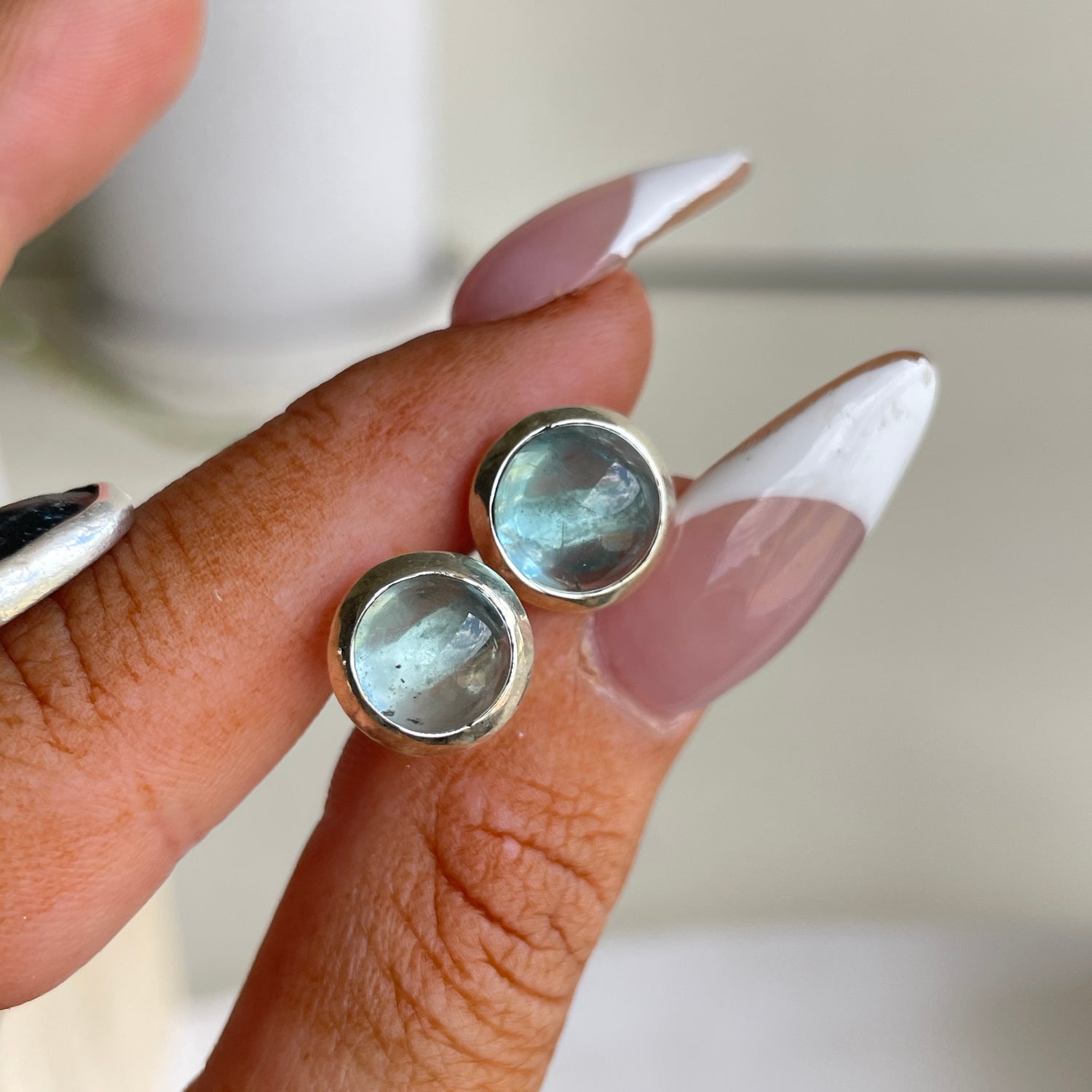 Aquamarine Round Stud Earrings