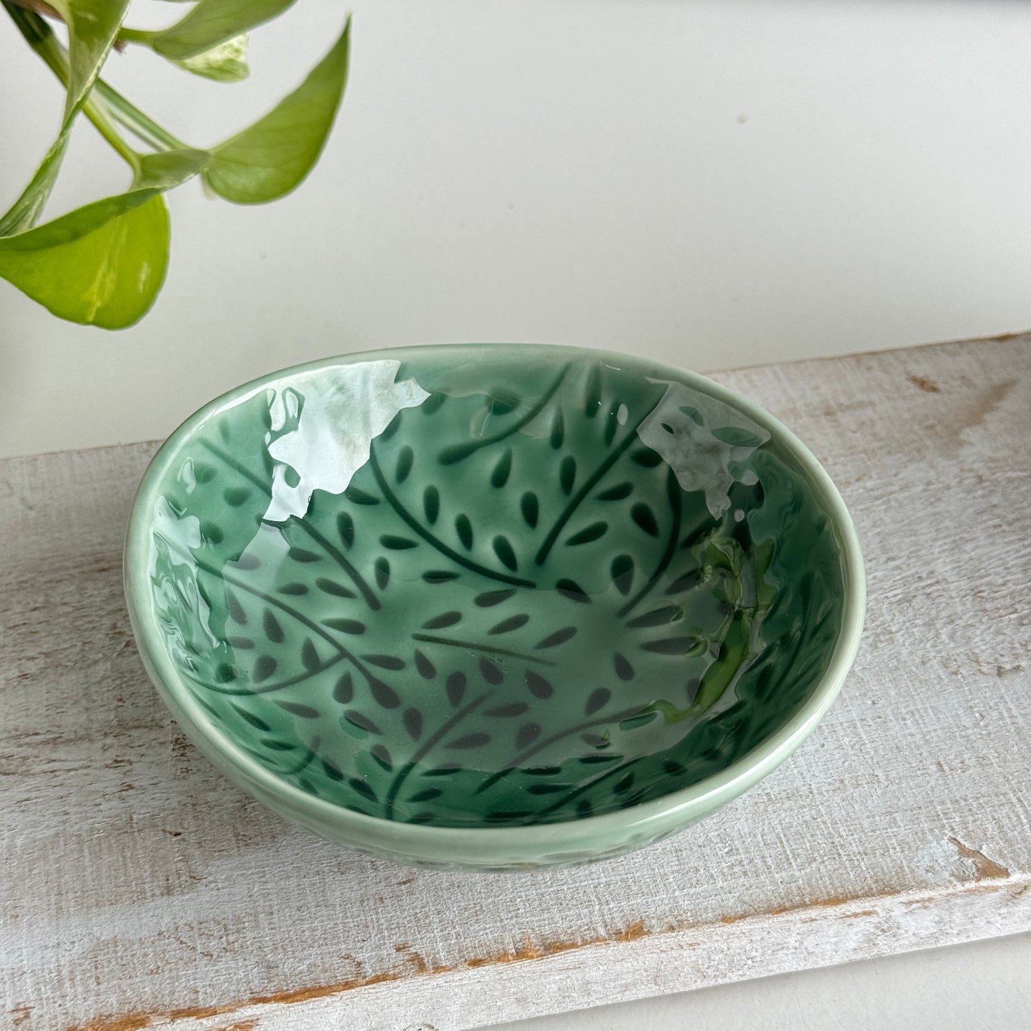 Green Floral Trinket Dish KW2296