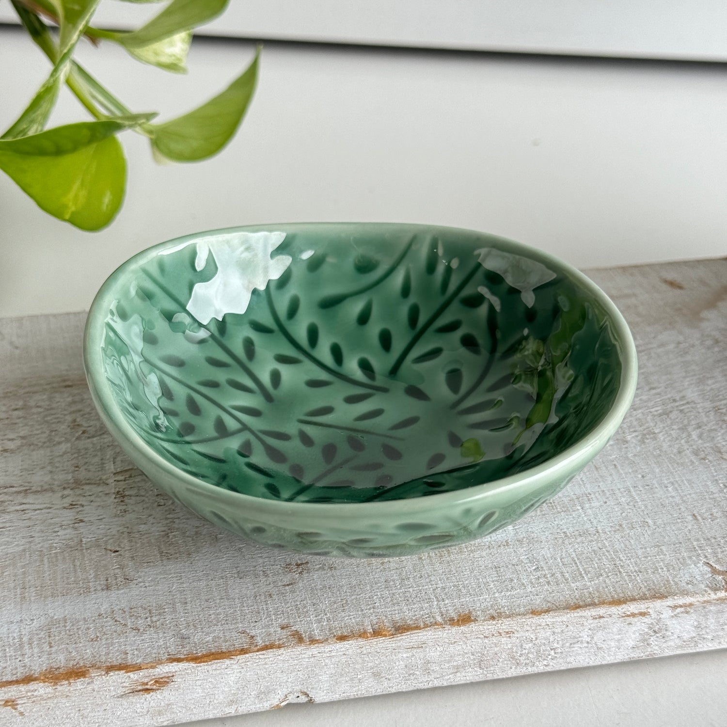 Green Floral Trinket Dish KW2296