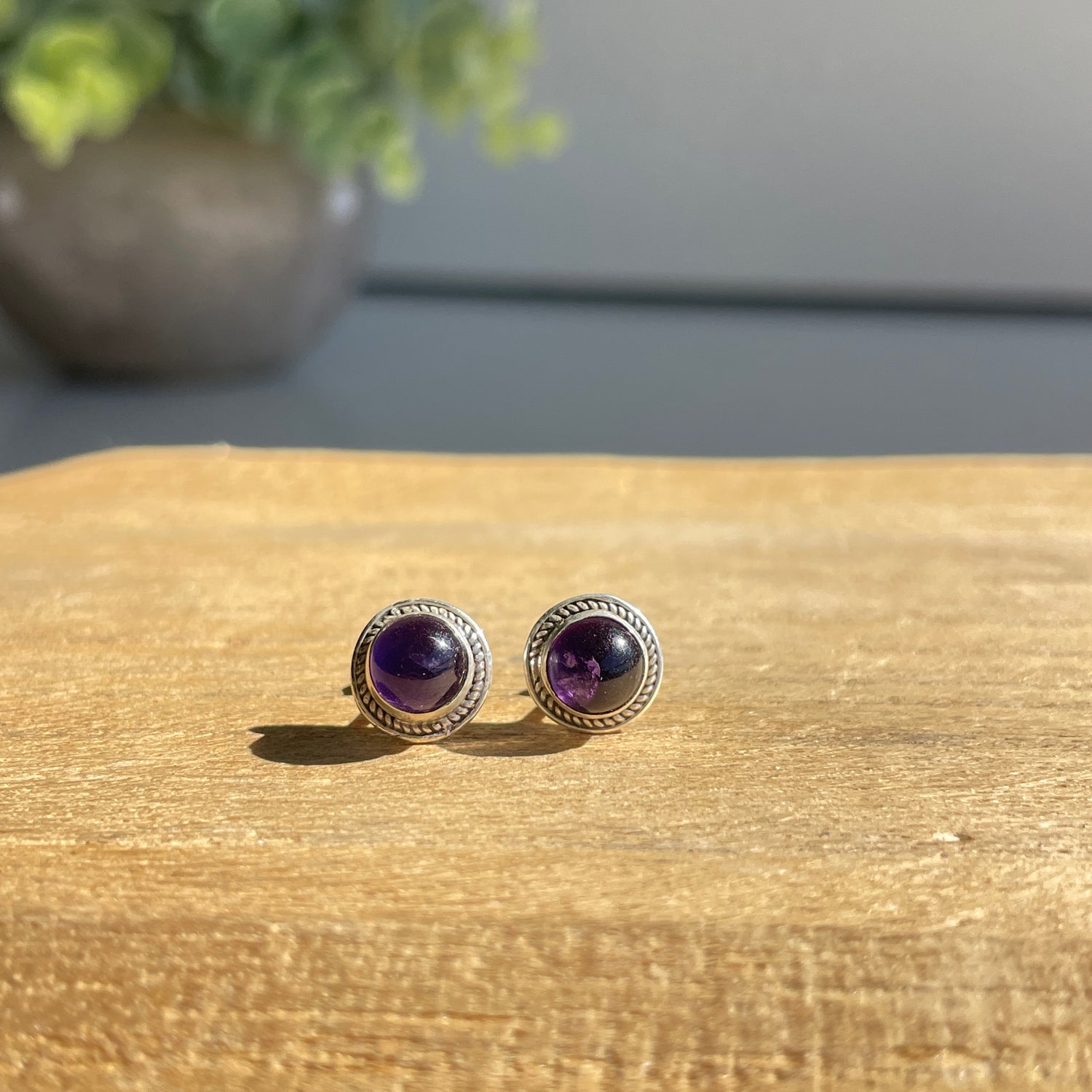 Amethyst Round Stud Earrings