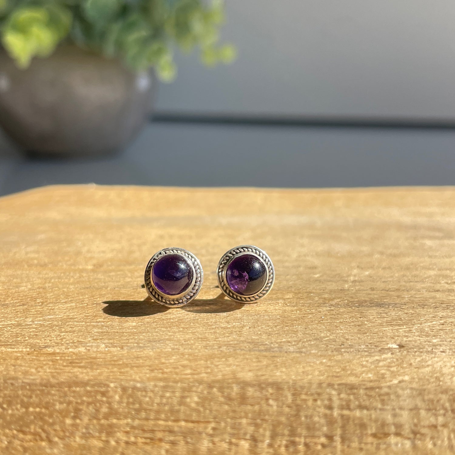 Amethyst Round Stud Earrings