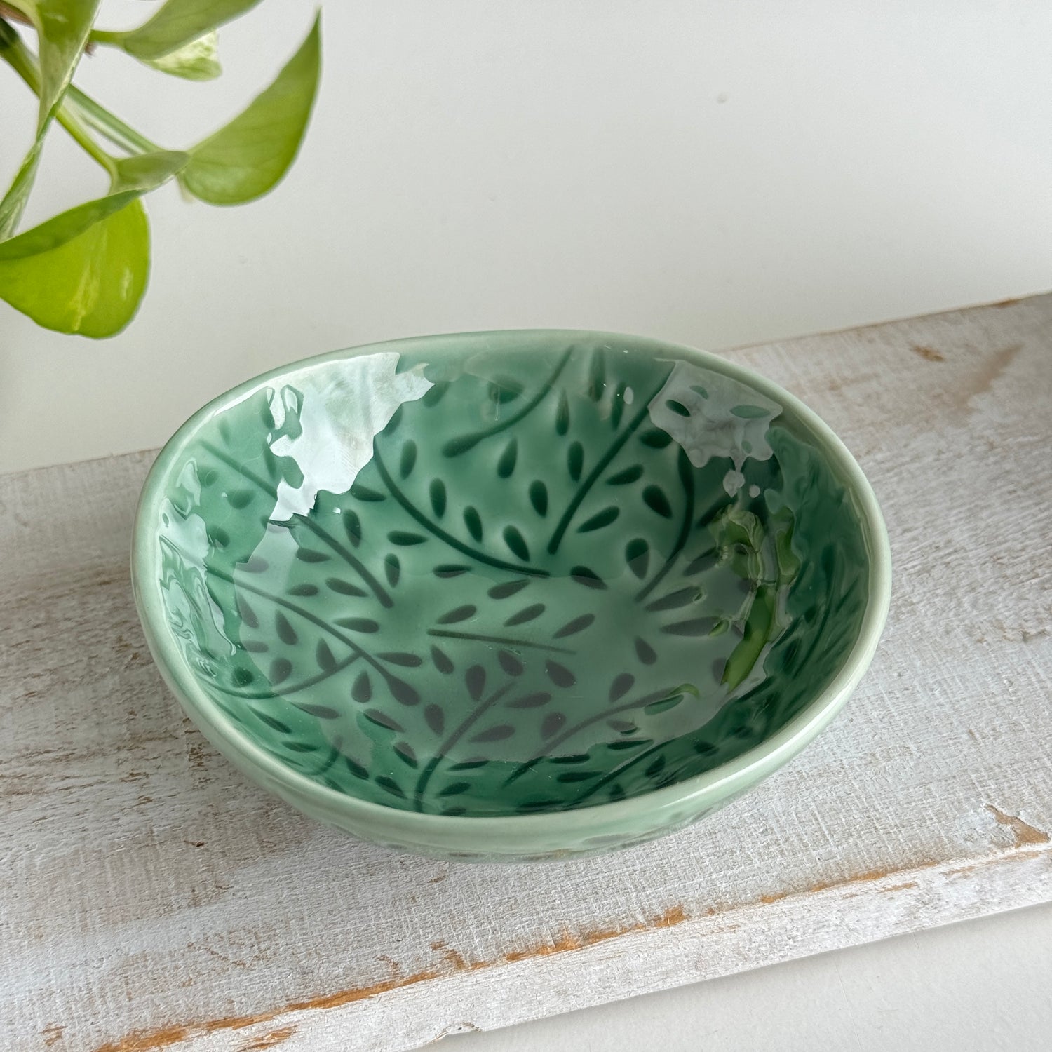 Green Floral Trinket Dish KW2296