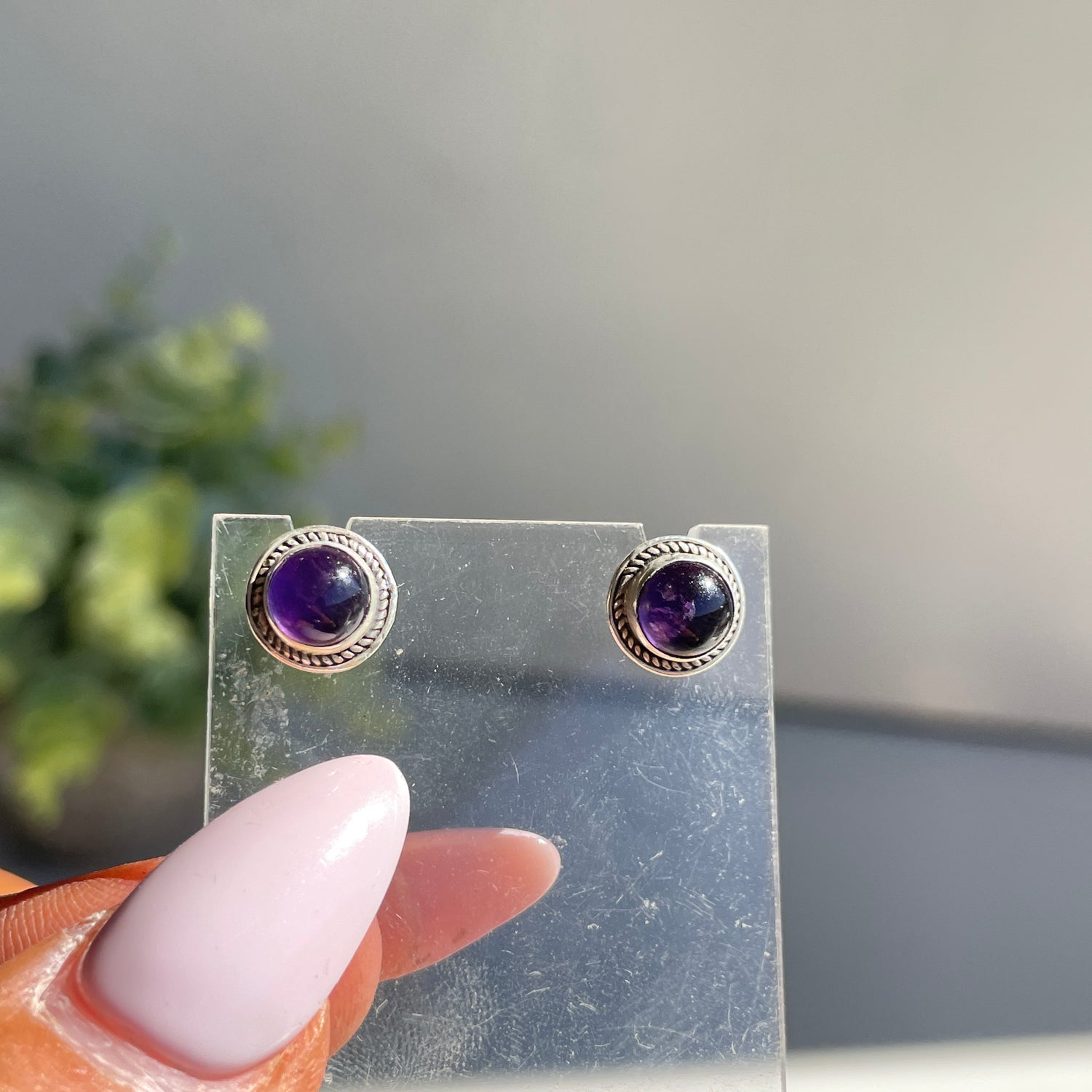Amethyst Round Stud Earrings