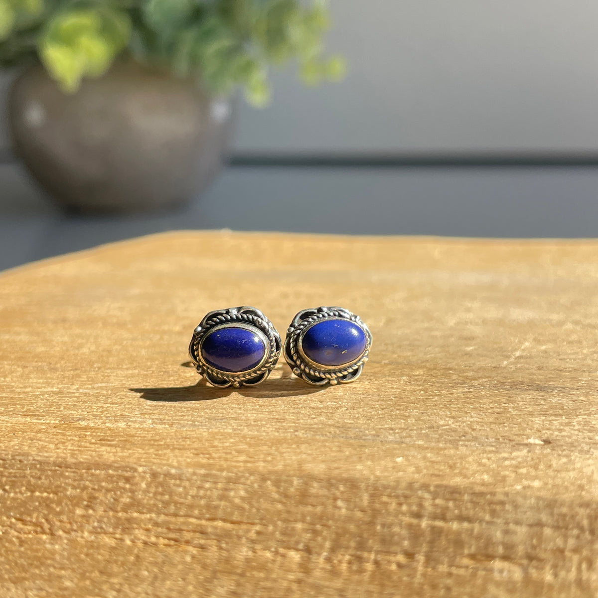 Lapis Lazuli Oval Stud Earrings