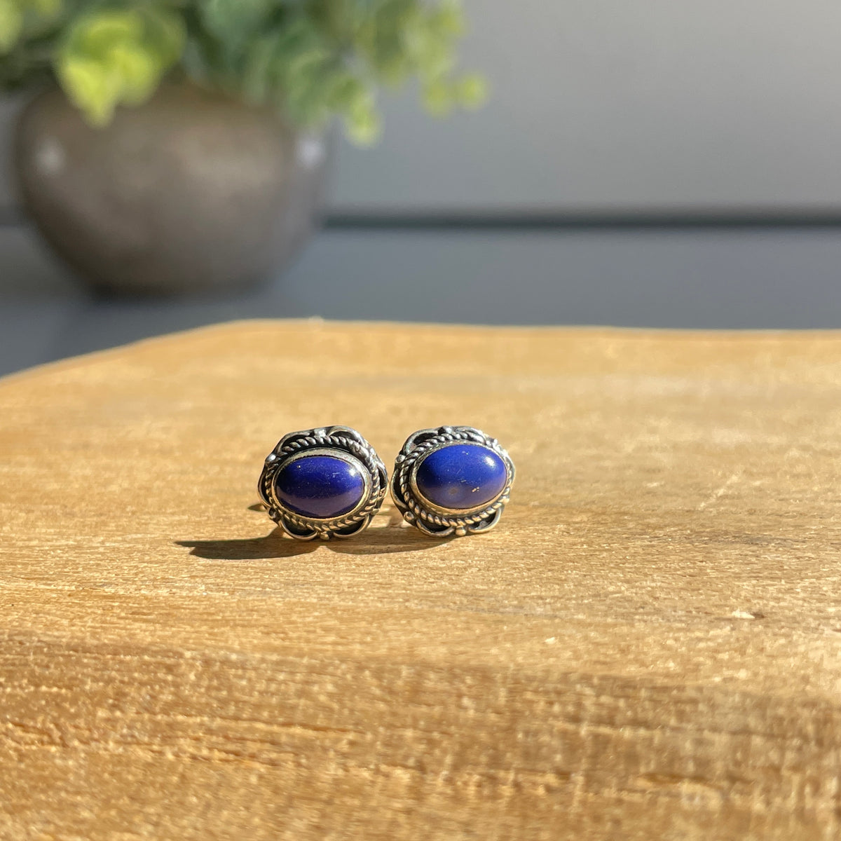 Lapis Lazuli Oval Stud Earrings