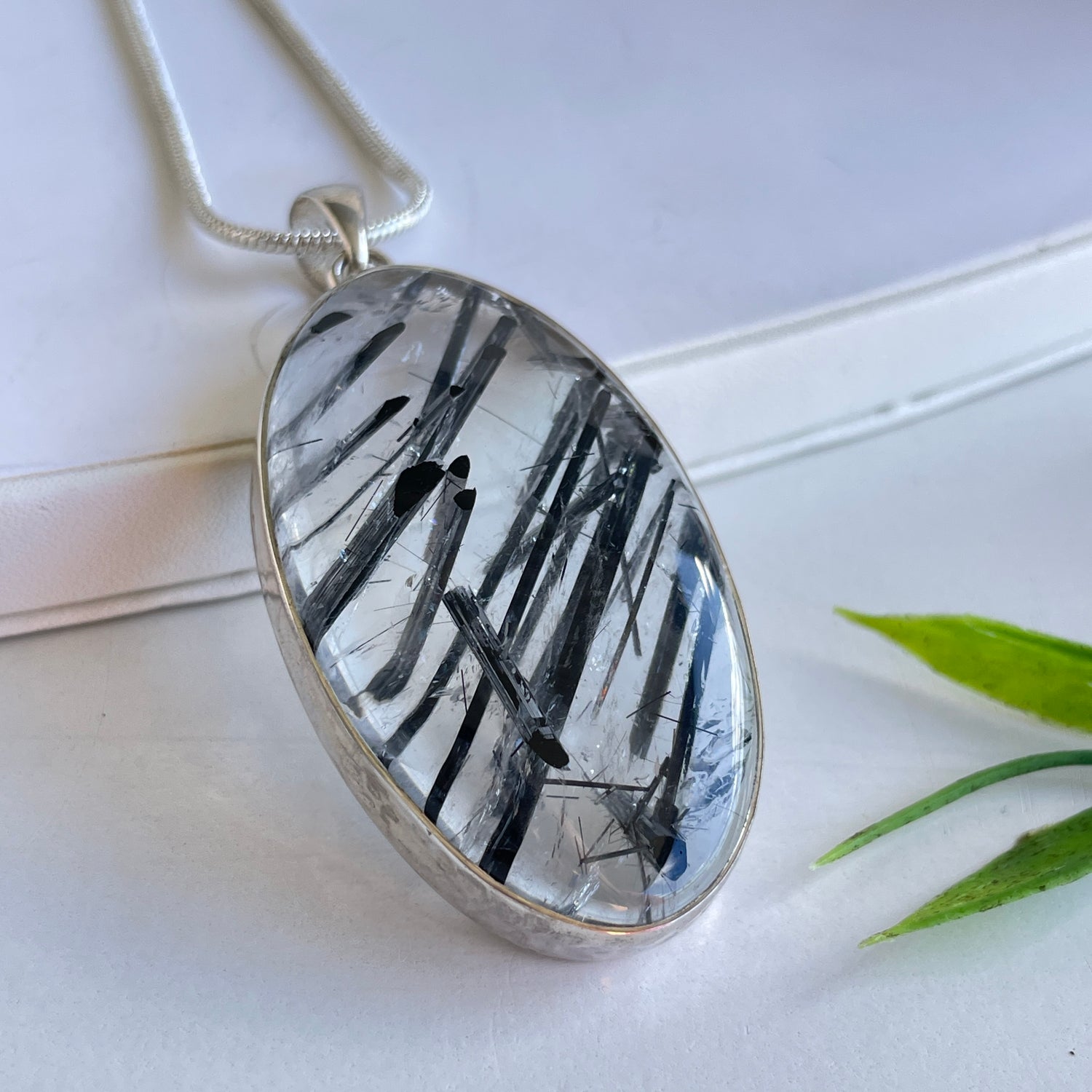 Tourmalinated Quartz Oval Pendant 007