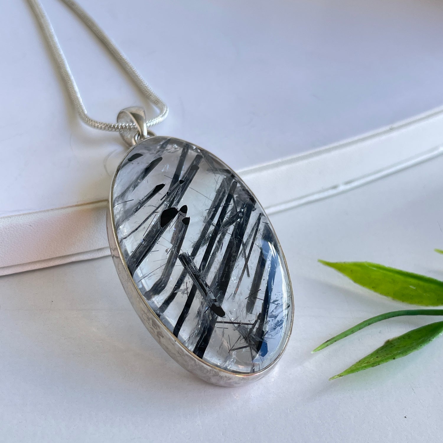 Tourmalinated Quartz Oval Pendant 007