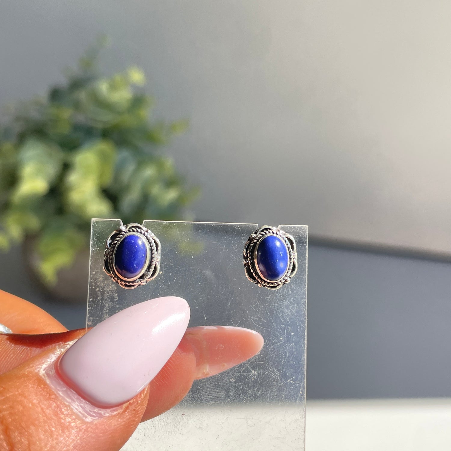 Lapis Lazuli Oval Stud Earrings