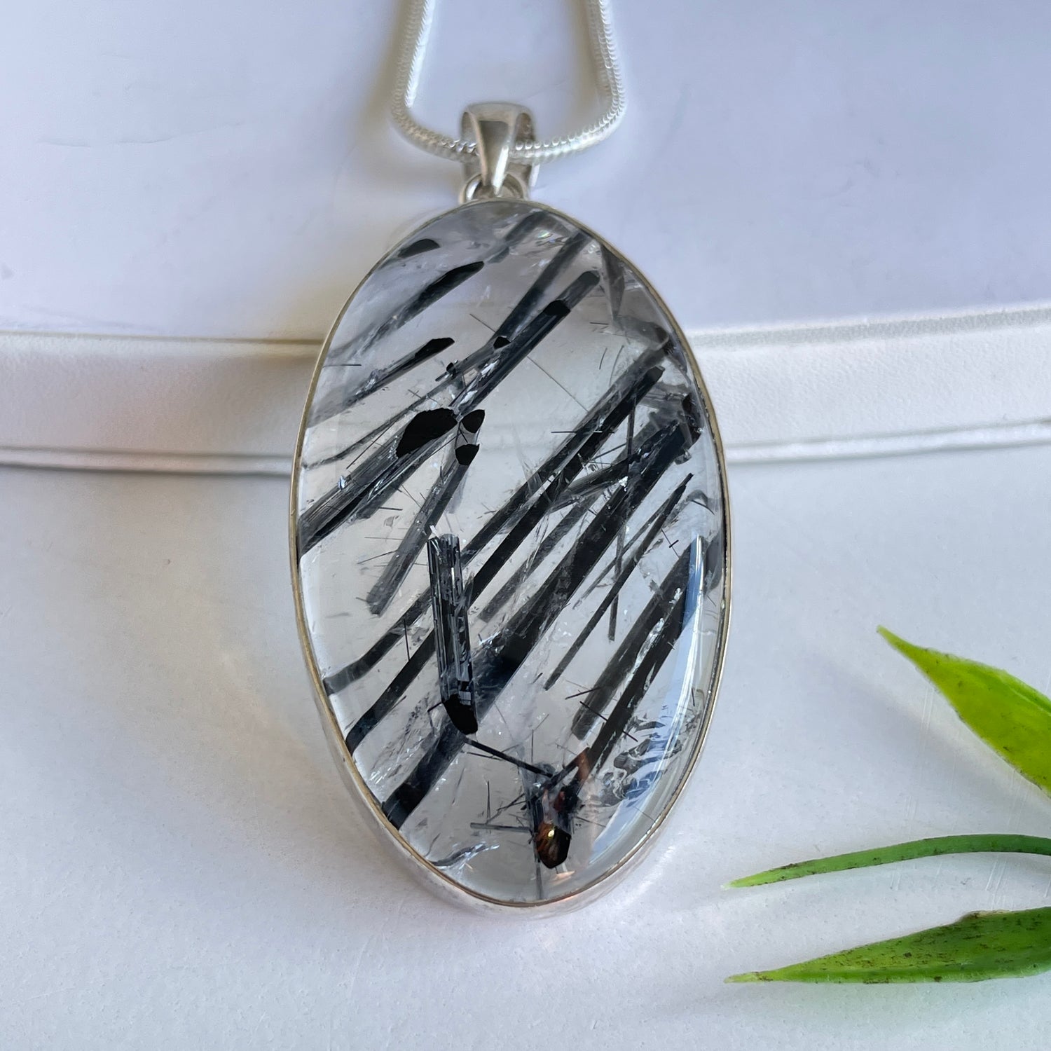 Tourmalinated Quartz Oval Pendant 007