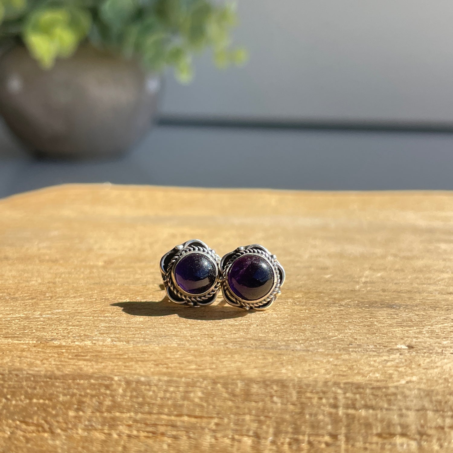 Amethyst Round Stud Earrings