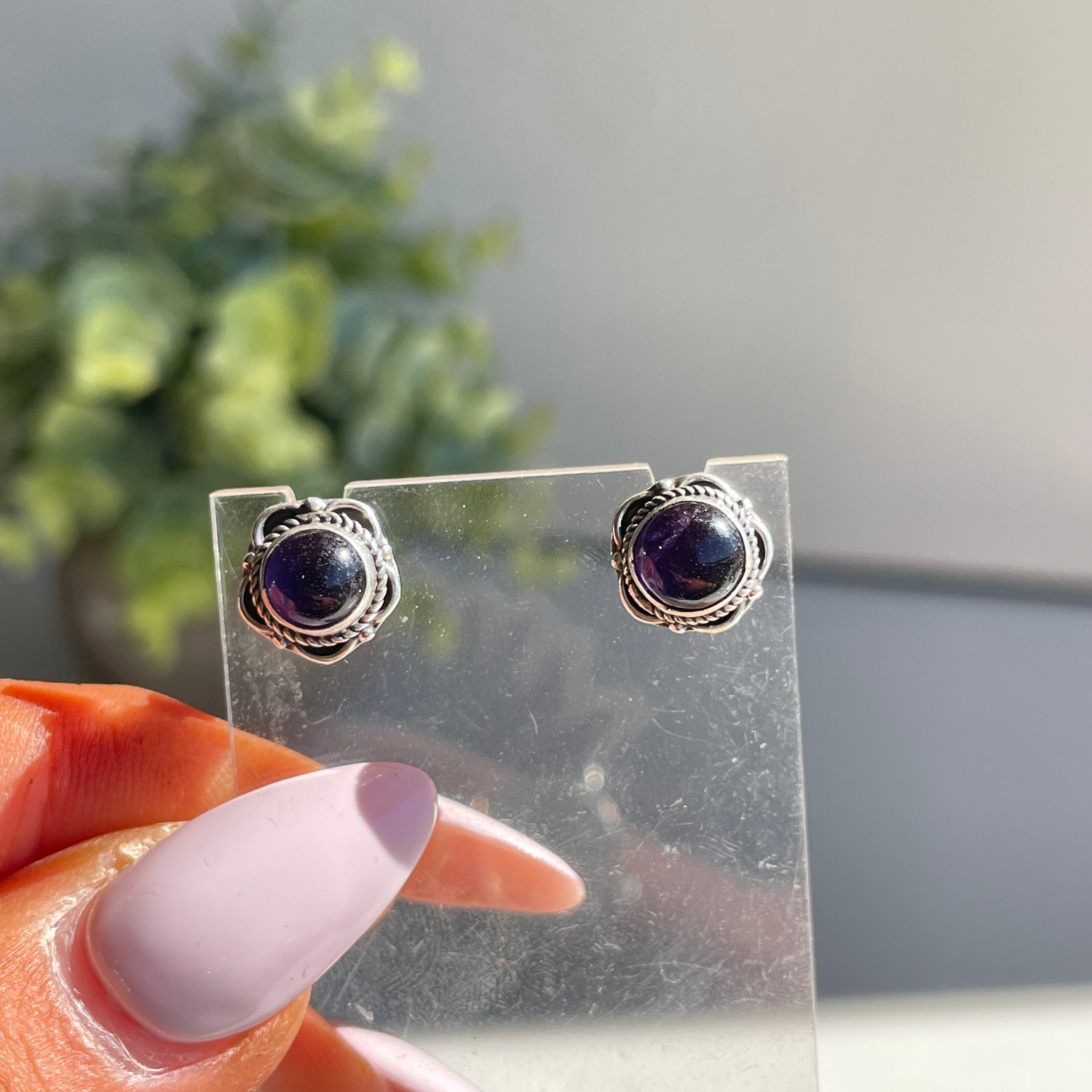 Amethyst Round Stud Earrings