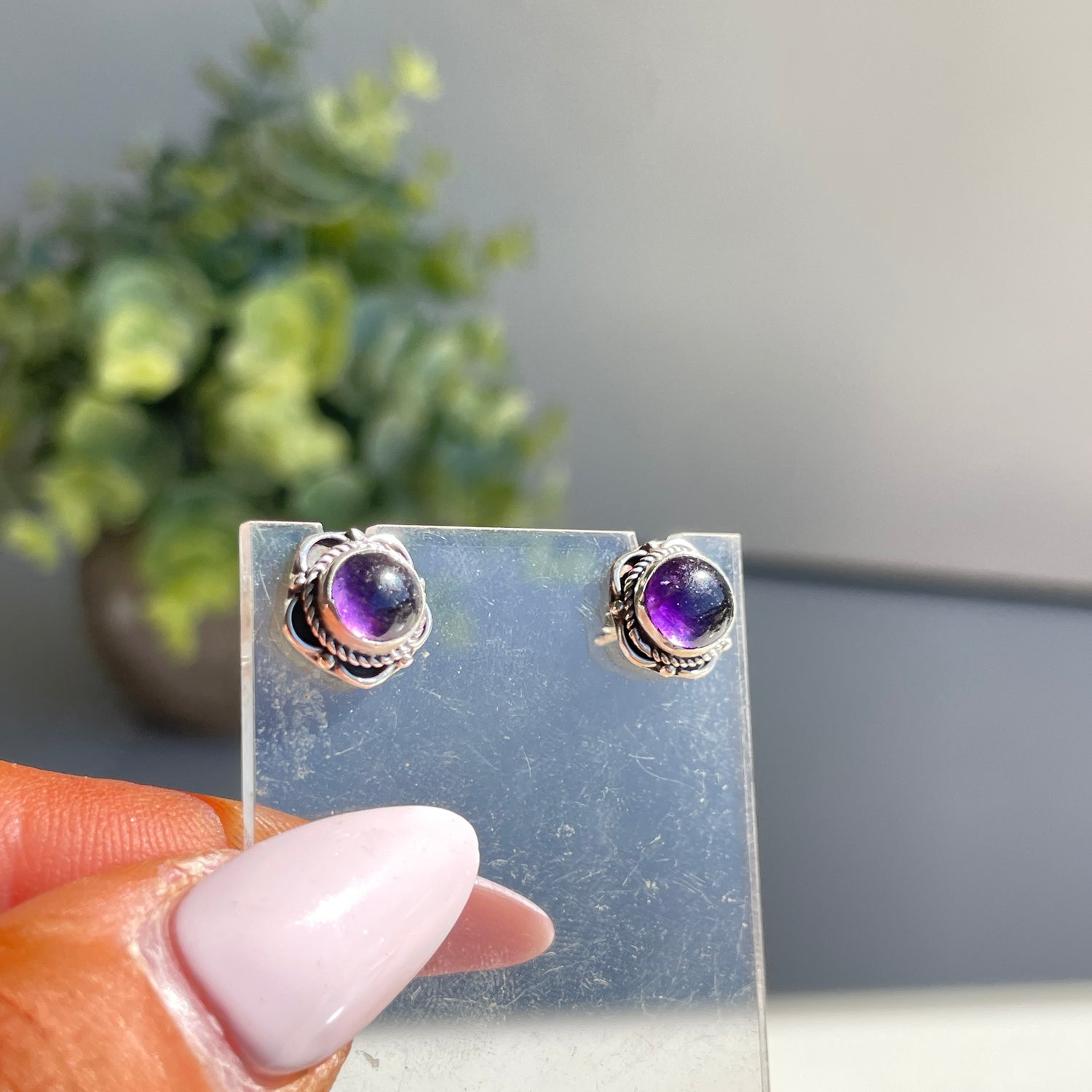 Amethyst Round Stud Earrings