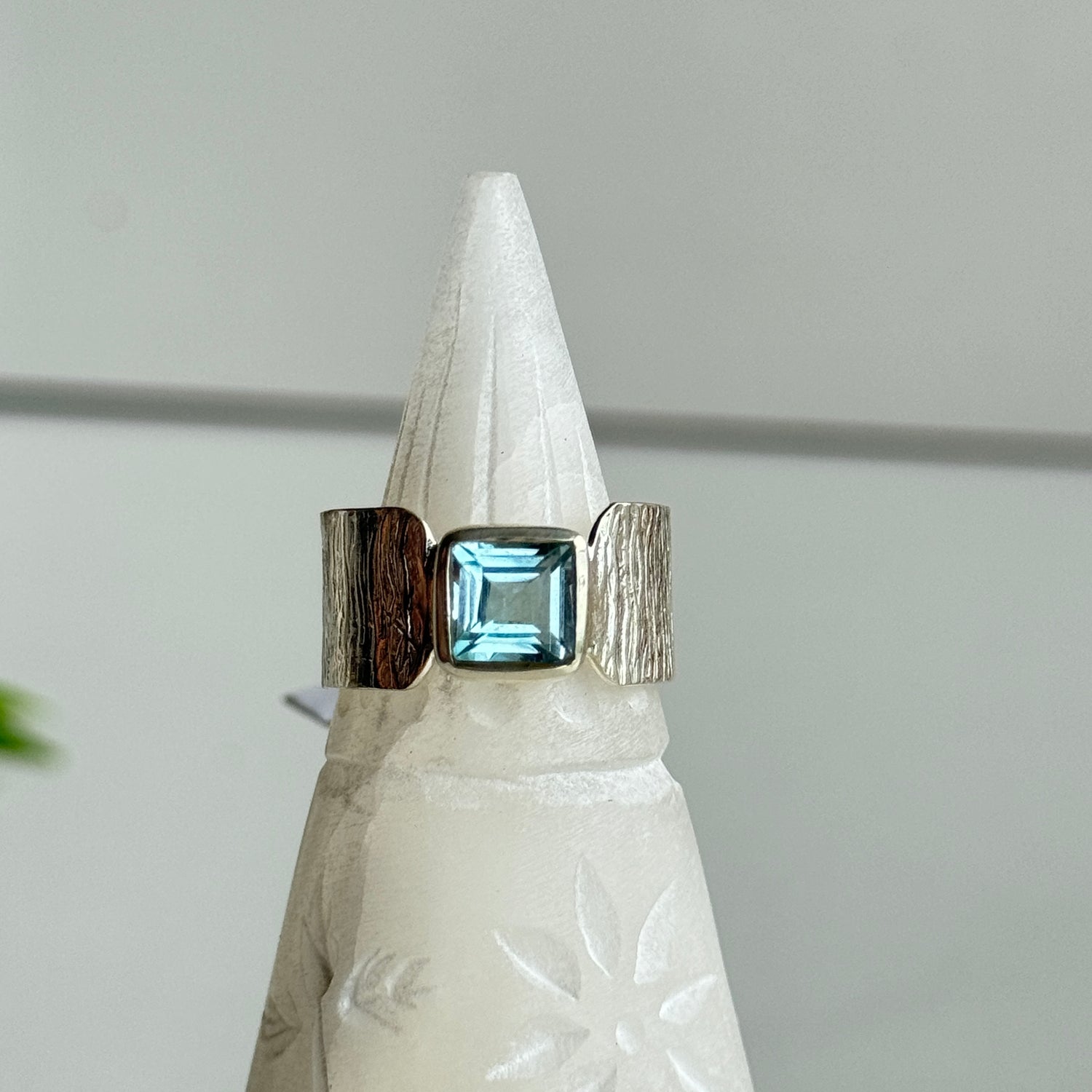 Blue Topaz Square Ring Sz9 003