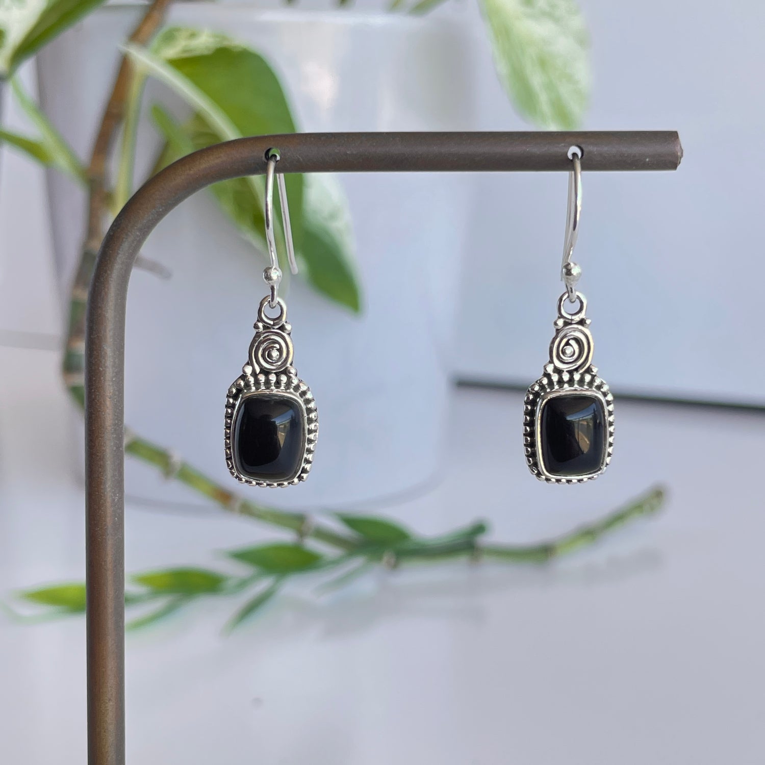 Black Onyx Rectangle Earrings