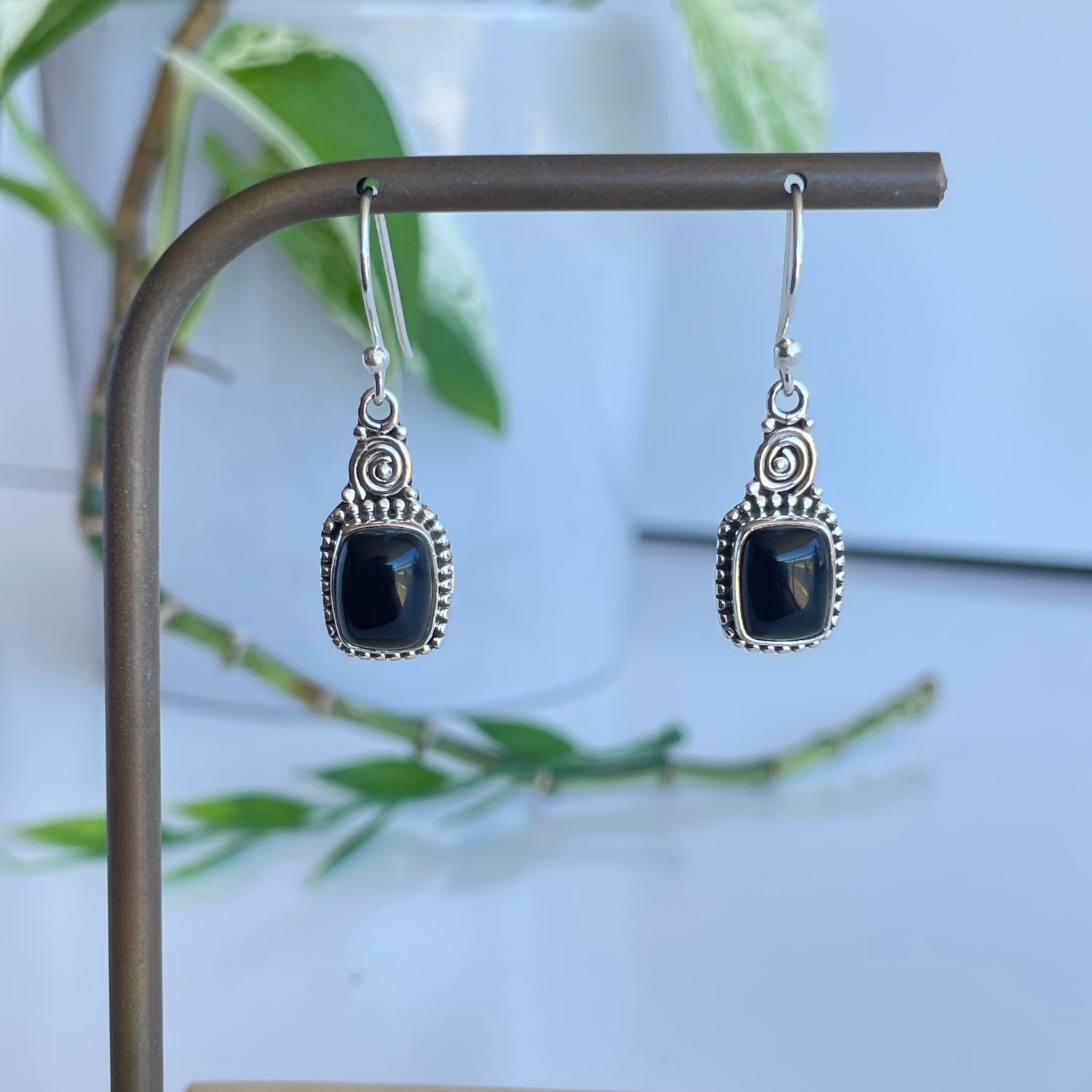 Black Onyx Rectangle Earrings