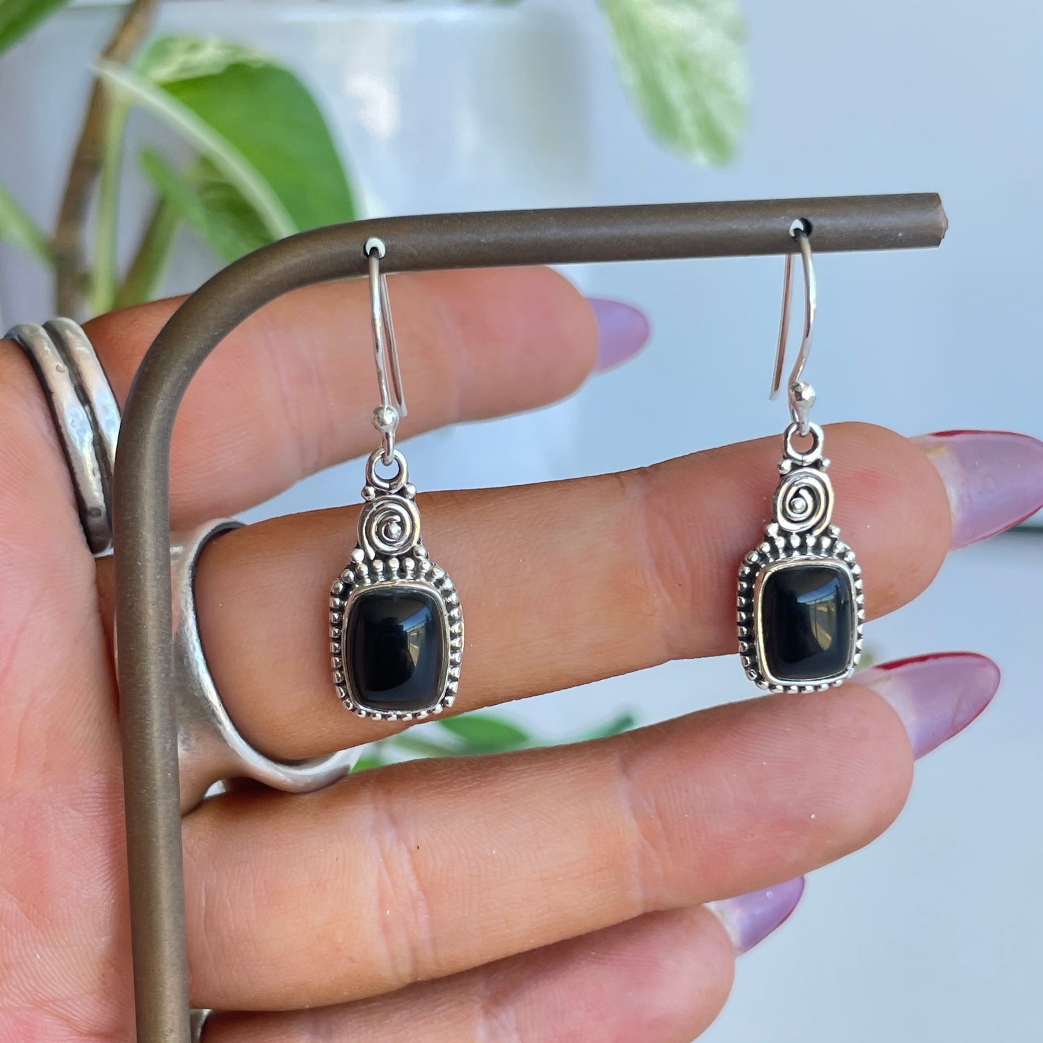 Black Onyx Rectangle Earrings