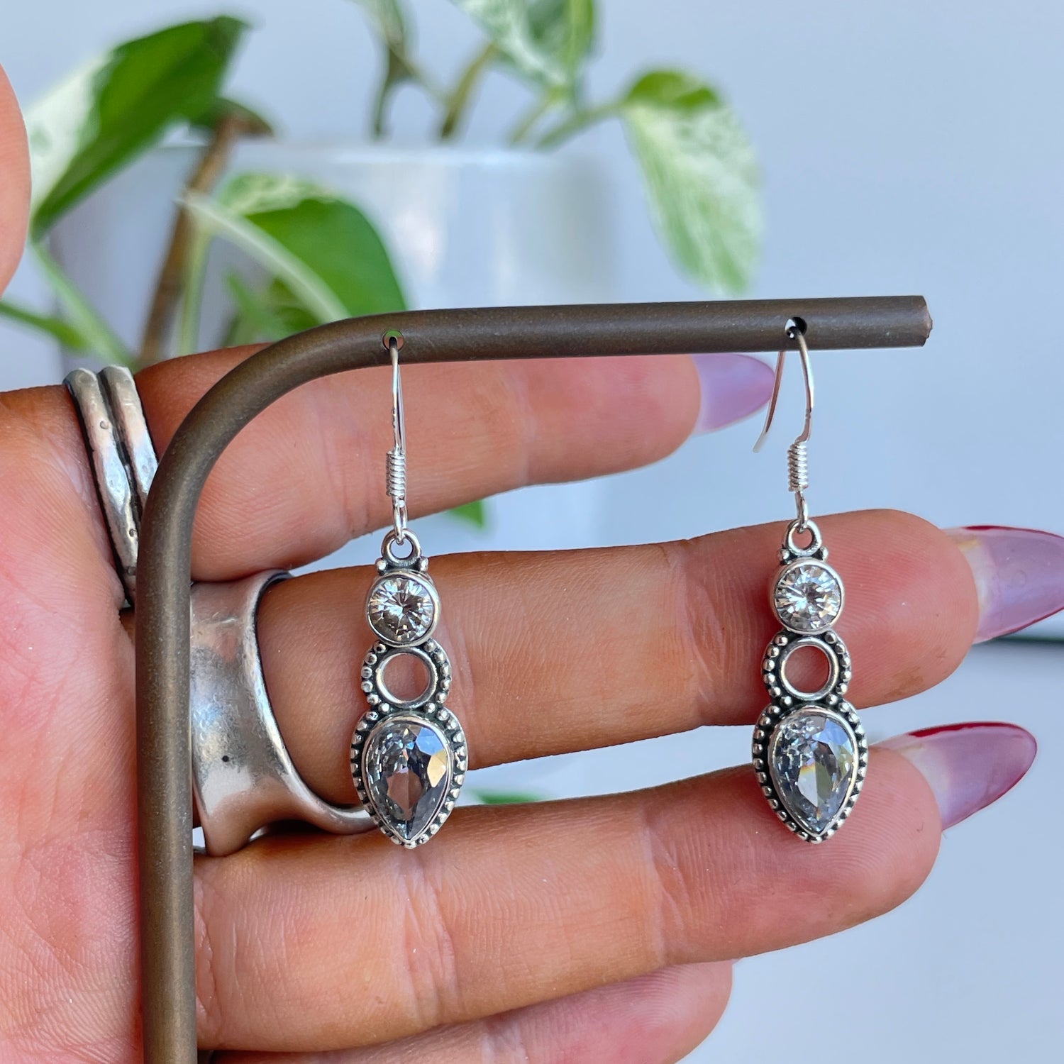 Clear Quartz Detailed Teardrop Earrings