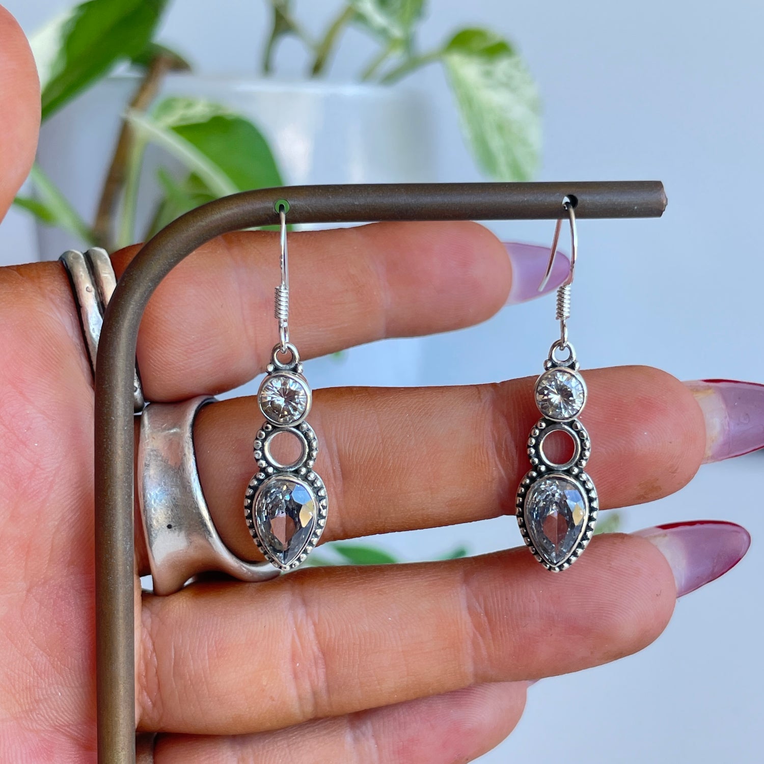 Clear Quartz Detailed Teardrop Earrings