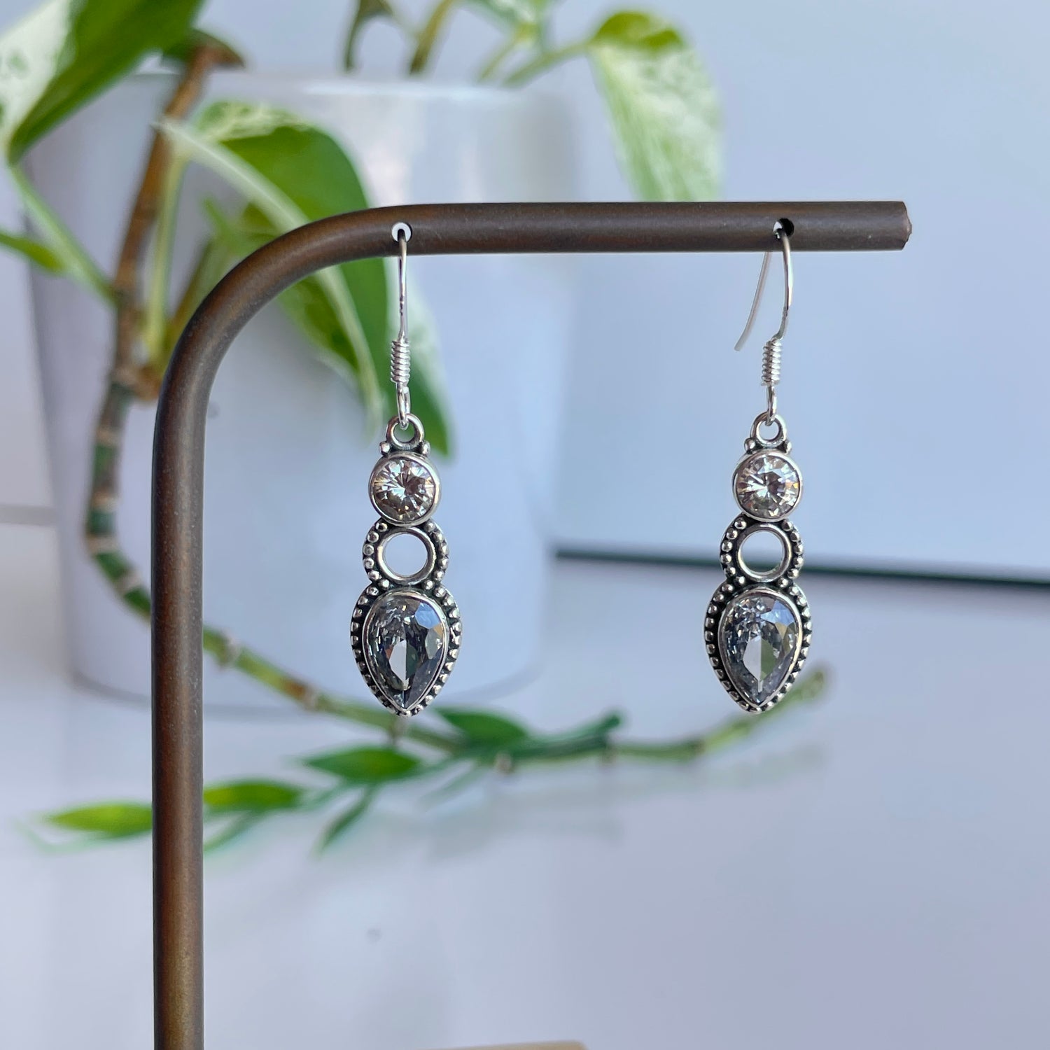 Clear Quartz Detailed Teardrop Earrings