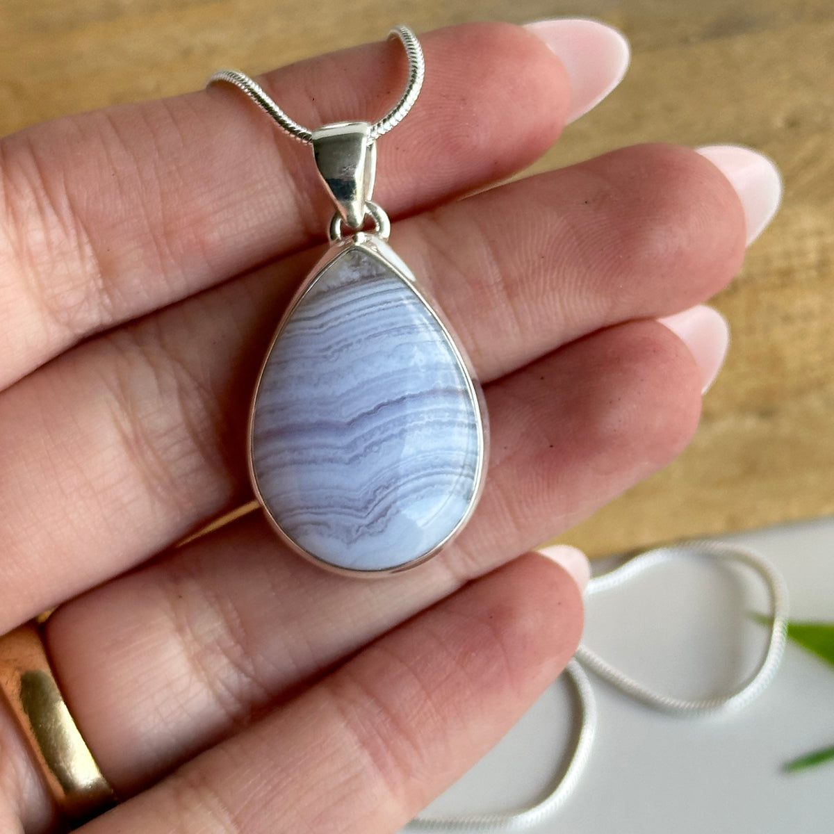 Blue Lace Agate Teardrop Pendant
