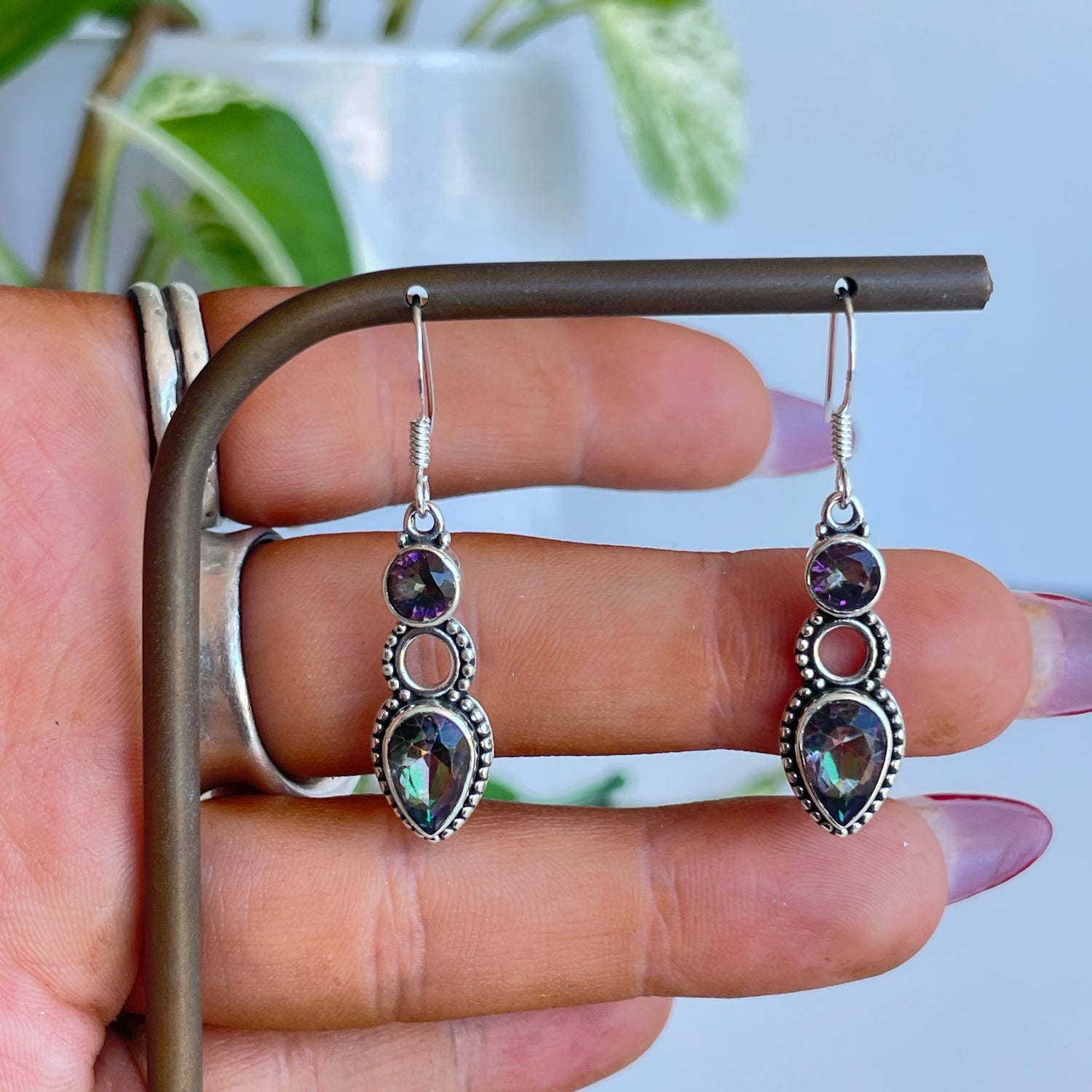 Mystic Topaz Detailed Teardrop Earrings
