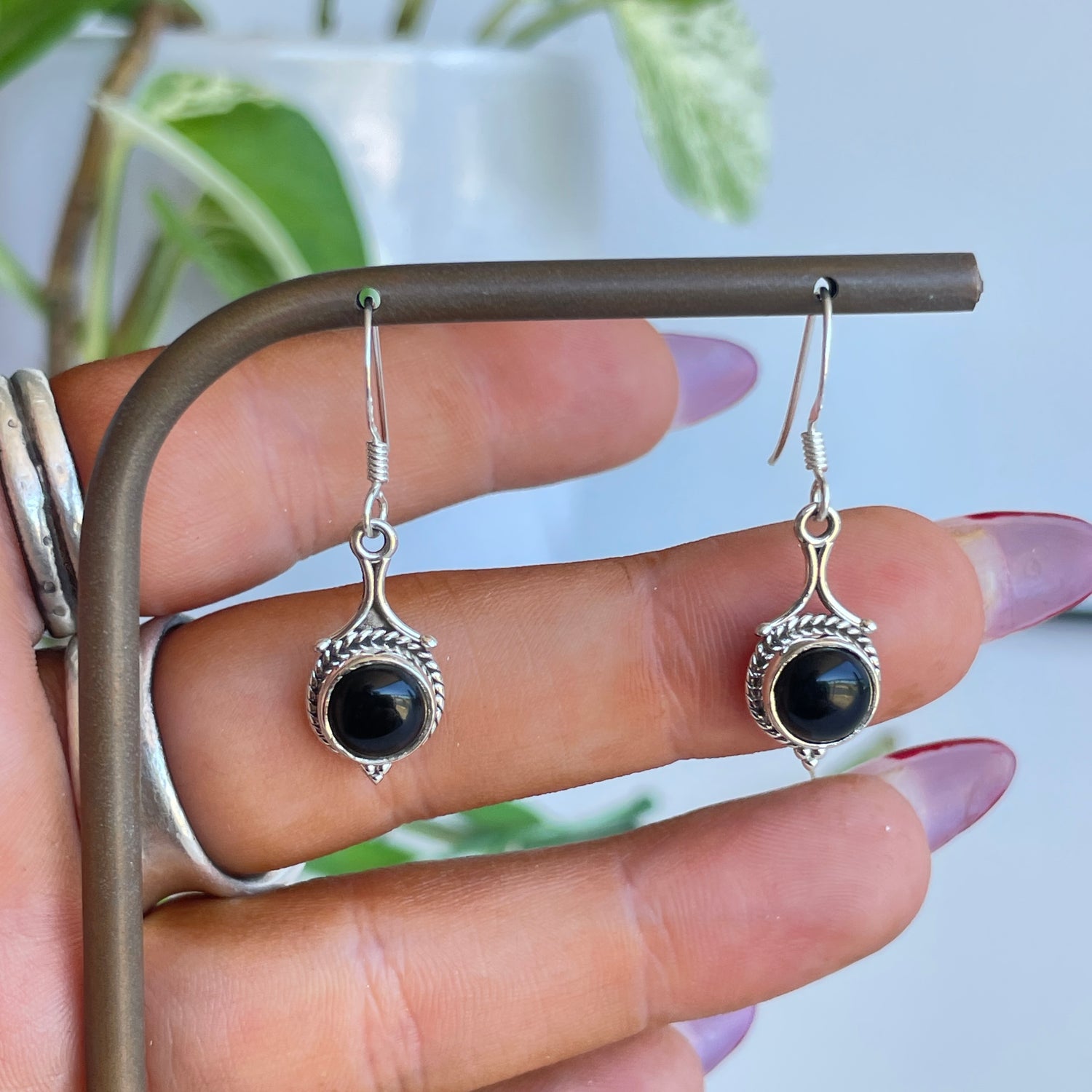Black Onyx Round Earrings