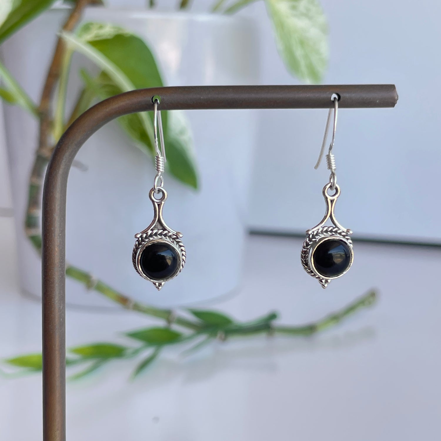 Black Onyx Round Earrings