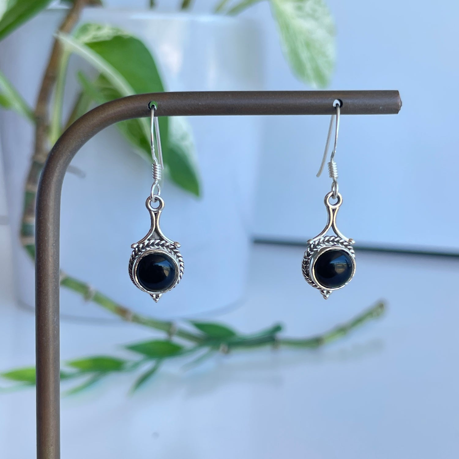 Black Onyx Round Earrings